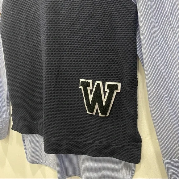 Zara Poplin Oversized 2 in 1 Collegiate Shirt Top Long Sleeve Size XS Blue - Picture 3 of 6